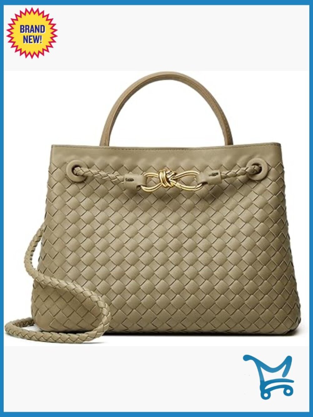 Large Vegan Leather Woven Tote Bag - Shoulder Strap Satchel Handbag
